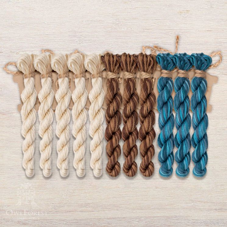 Набор ниток OwlForest для схем «Индейские мотивы» (DMC) 3 цвета «Гекконы» 28 каунт в 2 нити НМул-ИМГ172-3282-3 