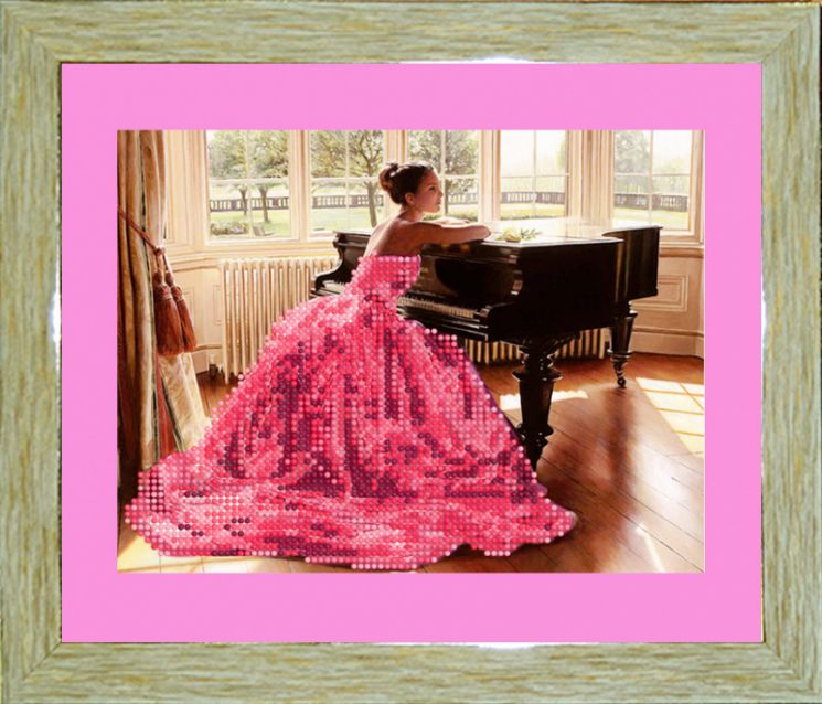 БСА4/рп-011 Алмазная мозаика ТМ Наследие с рамкой и паспарту "Девушка за роялем"