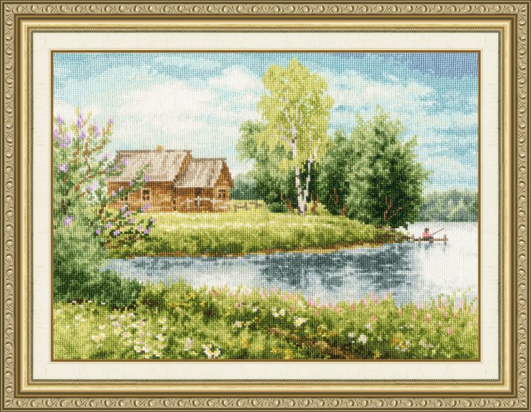 МД-016 Набор для вышивания Золотое Руно "Домик у озера" по картине О.Пятина