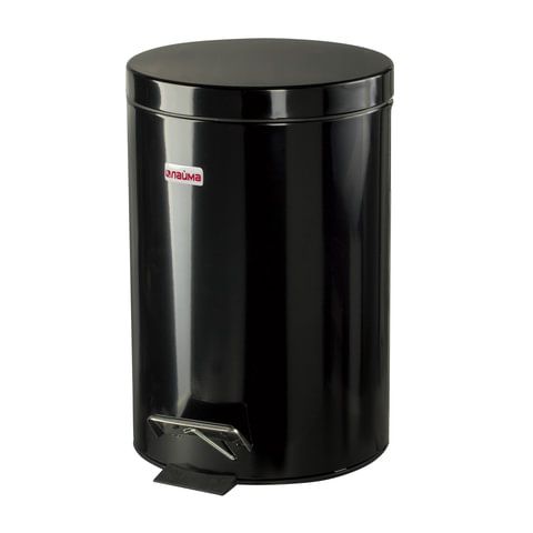Ведро-контейнер для мусора (урна) с педалью LAIMA "Classic", 12 л, черное, глянцевое, металл, со съемным внутренним ведром, 602850