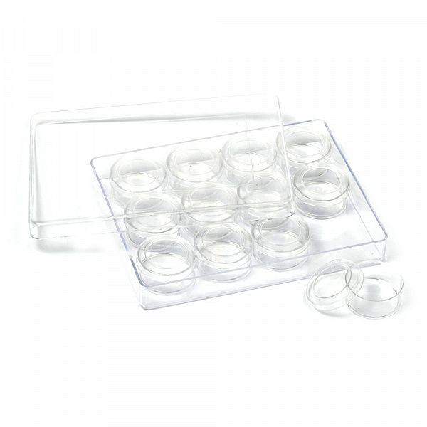 Контейнер с баночками 12шт (3*1,4см) без резьбы